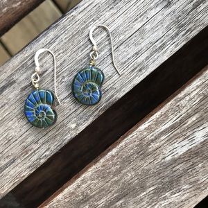 Nautilus Spiral Shell Czech Earrings